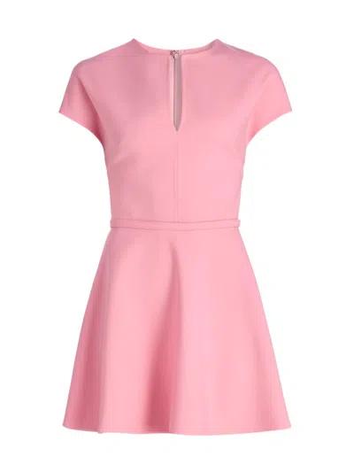 Oscar De La Renta Belted Stretch-wool Crepe Mini Dress In Pink