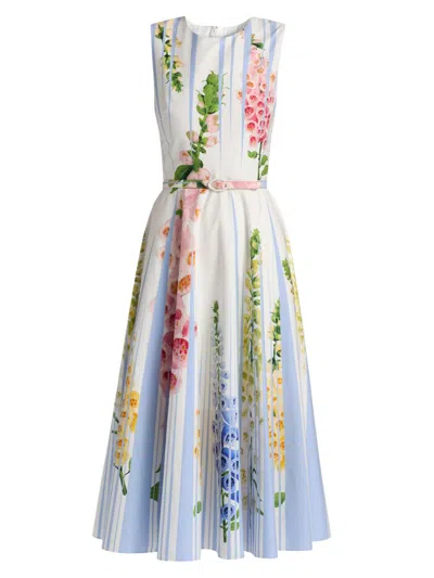 Oscar De La Renta Foxglove Sleeveless Stretch Cotton Dress In Multi