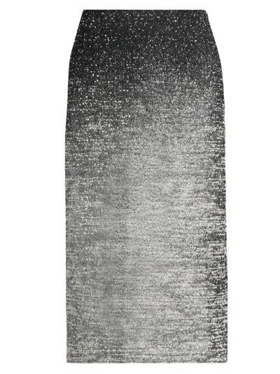 Oscar De La Renta Ombre Metallic Boucle Jacquard Midi Pencil Skirt In Silver