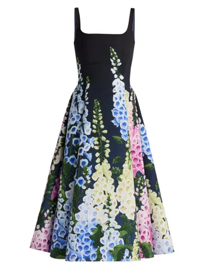 Oscar De La Renta Multi Foxglove Degrade Printed Faille Midi Cocktail Dress