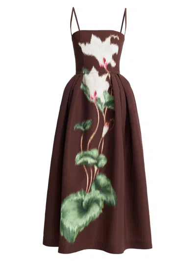 Oscar De La Renta Cyclamen Sleeveless Faille Cocktail Midi Dress In Brown
