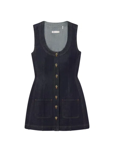 Frame Paneled Recycled Denim Mini Dress In Blue