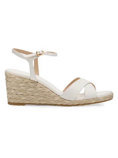 Stuart Weitzman Dayna Leather Crisscross Espadrille Sandals In White