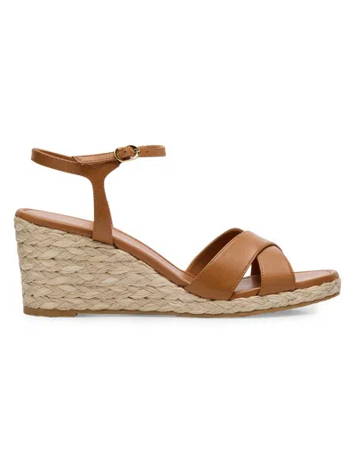 Stuart Weitzman Dayna Leather Crisscross Espadrille Sandals In Brown