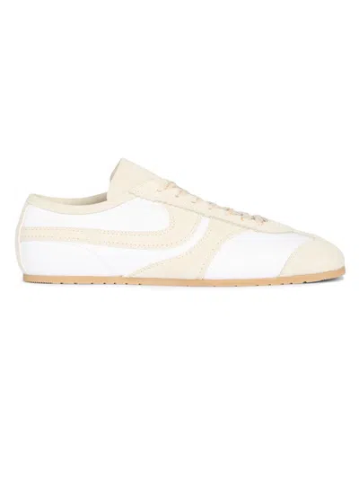 Dries Van Noten Leather Sneakers Low Profile Suede Panels Rubber Sole In White