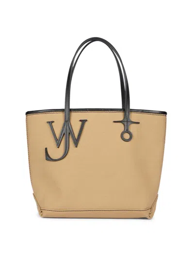 Jw Anderson Beige Canvas Small Anchor Bucket Bag Beigeblack Borse A Mano In Neutral