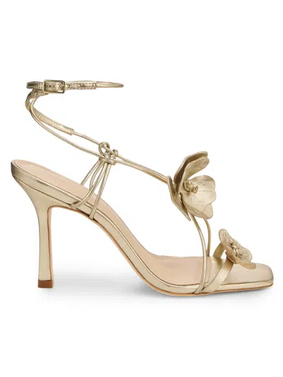 22élevé Women's 90mm Flower-accent Leather Sandals In Gold | ModeSens