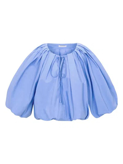 Rebecca Taylor Yara Poplin Bubble Top In Bluebell