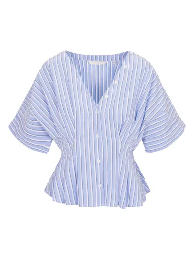 Rebecca Taylor Priya Poplin Top In Blue Stripe Combo