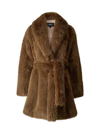 Mackage Kacela Faux-fur Wrap Coat In Brown