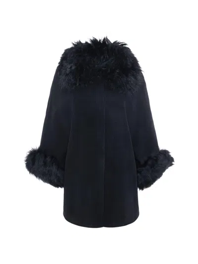 Gorski Select Wool Cape With Select Lamb Collar And Cuffs In Blue