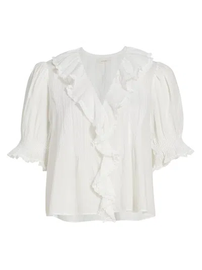 Doen Henri Ruffled Pintucked Broderie Anglaise Cotton Top In White