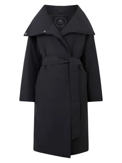 Moose Knuckles Lonsdale Long Wrap Down Coat In Blue