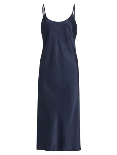 Lunya Washable Silk Bias Slip Dress In Deep Blue