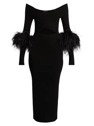 Lapointe Matte Viscose Cross Front Dress With Feathers In Black