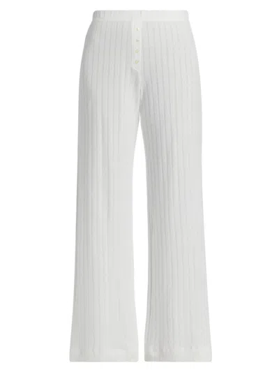Leset Boxer Pointelle-knit Cotton Pants In White