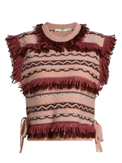 Marie Oliver Desmond Fringe Trim Sleeveless Sweater In Brown