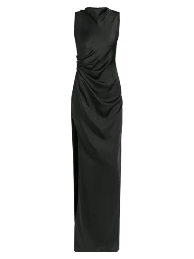 Lapointe Lightweight Satin Ruched Gown With Slit In Green