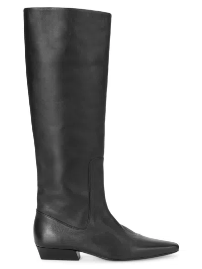 Staud Wally Leather Flat Knee-high Boots In Black