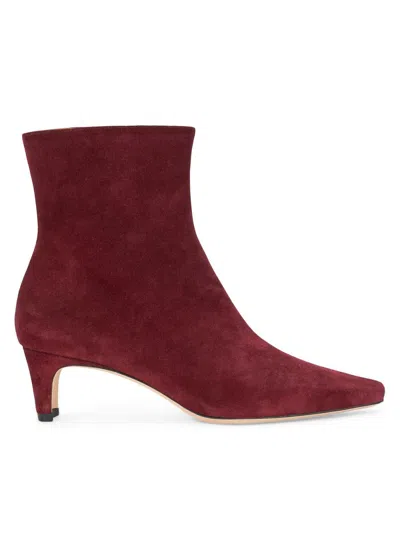 Staud Wally 55 Suede Ankle Boots In Burgundy