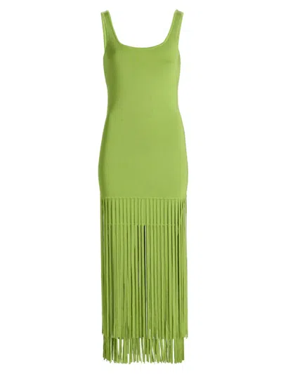 Toccin Roxanne Scoop-neck Fringe-detail Mini Dress In Green