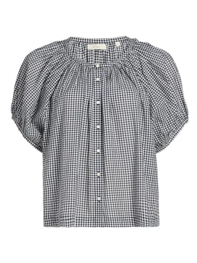 Doen June Gathered Checked Cotton Blouse In Gray