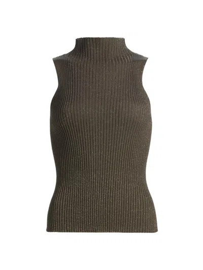 Leset Blake Rib Sleeveless Turtleneck Moss In Green