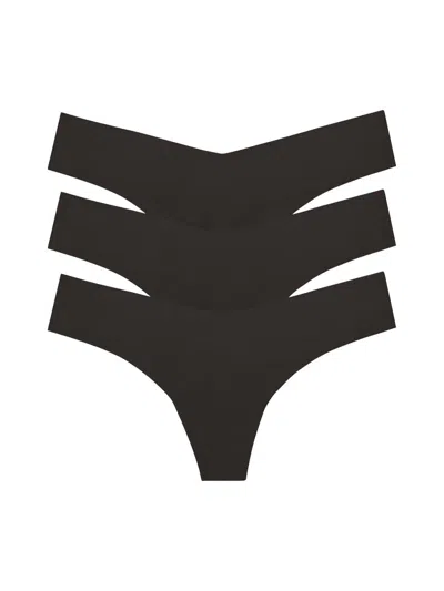 Commando Invisible Rib Thong 3-pack In Black