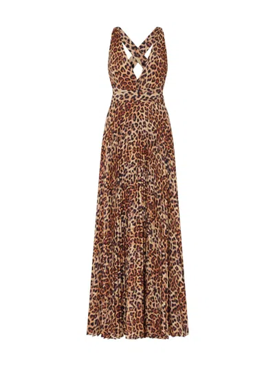 Milly Oria Leopard Print Plunge Neck Maxi Dress In Multi