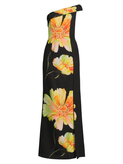 Black Halo Dolan One-shoulder Gown In Bursting Bloom
