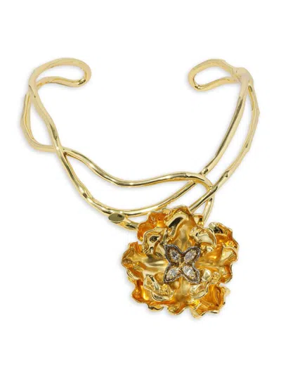 Alexis Bittar Jardin Crystal Rose Structured Collar Pendant Necklace In Gold