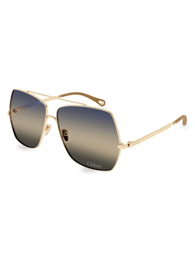 Chloé 62mm Oversize Gradient Rectangular Sunglasses In Gold