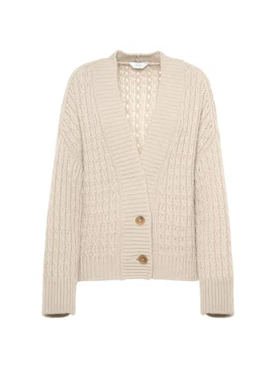 Malo Anna Cashmere Cable-knit V-neck Cardigan In Neutral