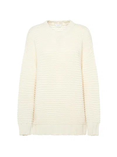 Malo Emma Cashmere Chainette Knit Crewneck Sweater In White