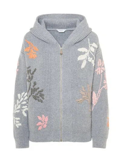 Malo Camelia Embroidered Cashmere Zip Bomber Jacket In Gray