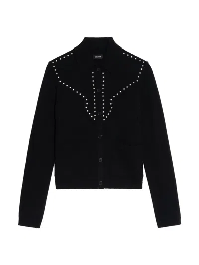 Zadig & Voltaire Womens Black Adany Stud-embellished Wool And Cashmere Cardigan Xs