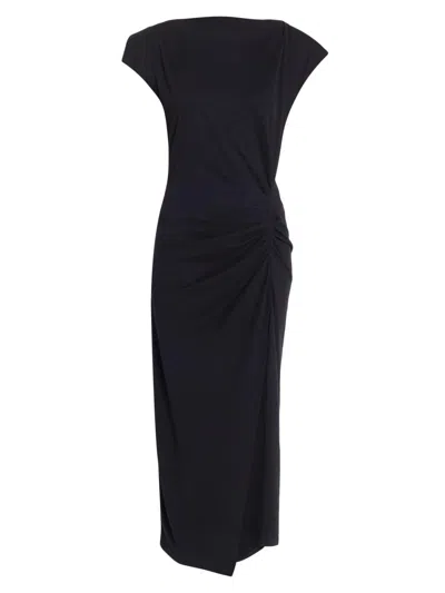 Isabel Marant Nadela Draped Midi Dress With Ruched Detail In Black