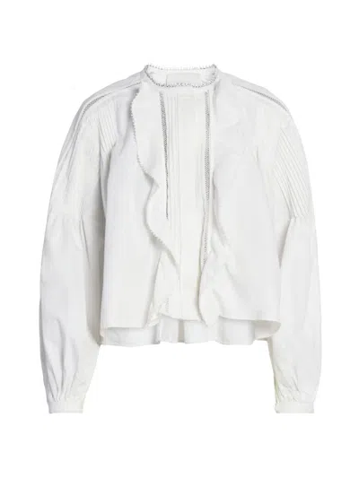 Isabel Marant Cubraly Lace-trimmed Ruffled Pintucked Cotton-poplin Blouse In White