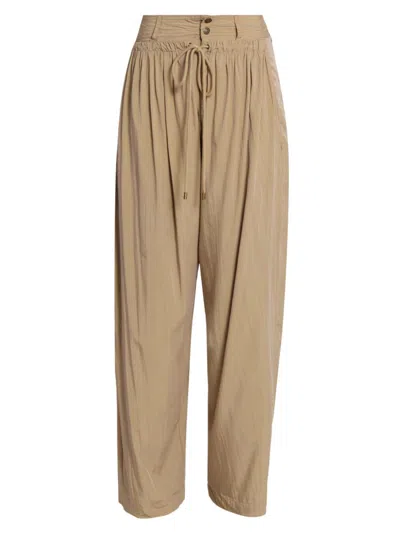 Isabel Marant Inaya High Waist Gathered Straight Leg Pants In Brown