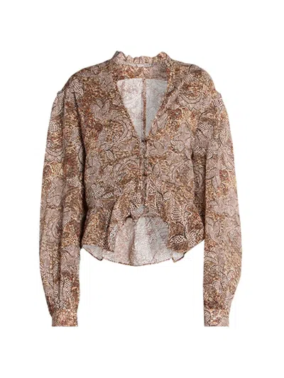 Isabel Marant Celeny Printed Cotton Voile Blouse In Brown
