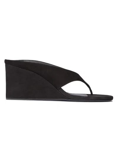 Alaïa Alaia Black Suede Goat Leather Wedge Thong Mules In Black