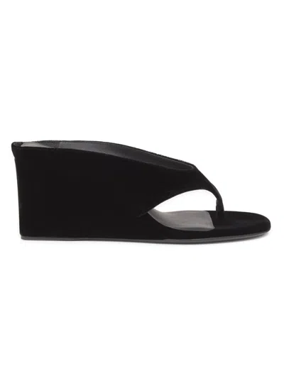 Alaïa Alaia Black Suede Goat Leather Wedge Thong Mules In Black