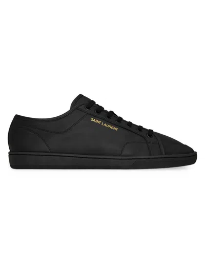 Saint Laurent Leather Sneakers With Almond Toe And Perforated Style In Black