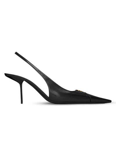 Saint Laurent 75mm Babylone Leather Ysl Slingback Pumps In Black
