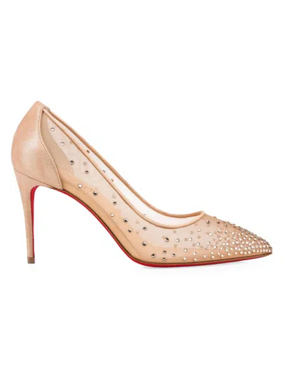 Christian Louboutin Follies Crystal Embellished Mesh Pointed Toe Pump In Pink
