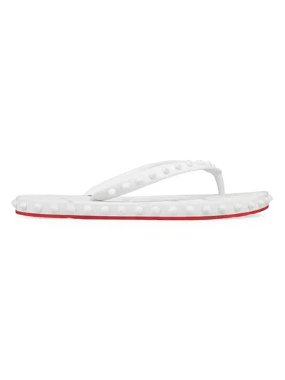 Christian Louboutin Loubi Donna Spike Red Sole Flip Flops In White