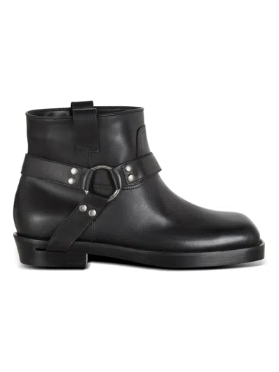 Balmain Square Toe Ankle Strap Boots With Pull Tabs In Black