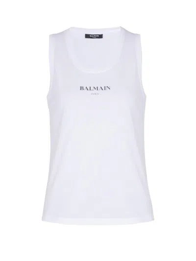 Balmain Logo Graphic Tank Top In White