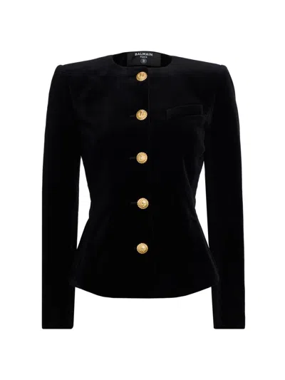 Balmain Single-breasted Grain De Poudre Basque Jacket In Black