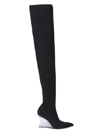 Balmain Knitted Wedge Over-the-knee Boots In Black